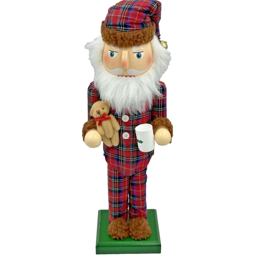 Genuinely Jolly Plaid Santa Nutcracker Figurine Christmas Tabletop Decor